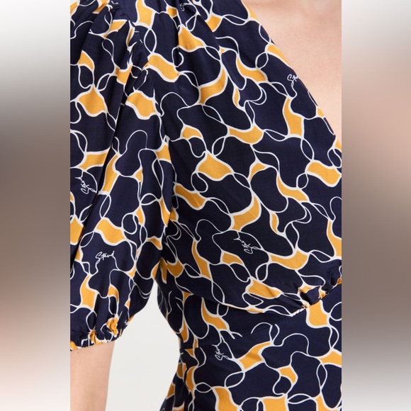STAUD Mini Milla Dress in navy yellow abstract print size 2! - Picture 10 of 12